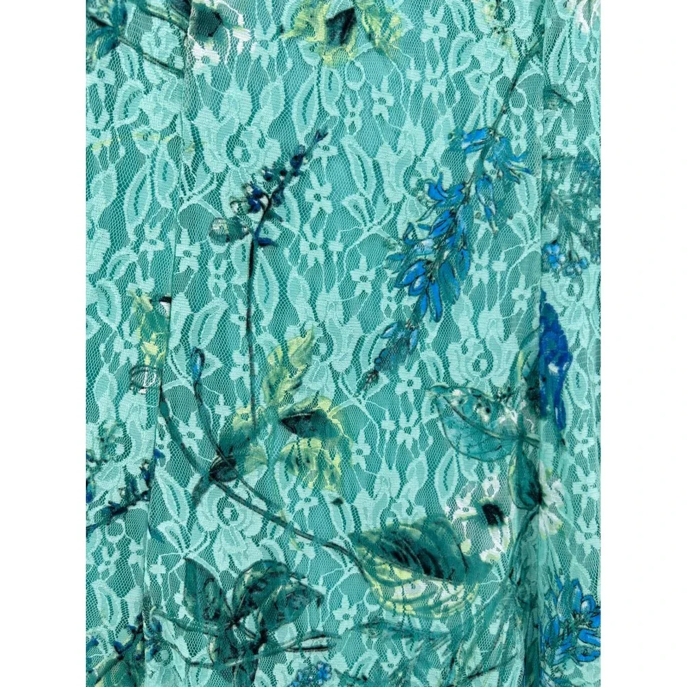 Perceptions New York Womens Teal Floral Lace Sleeveless A-Line Dress Small
